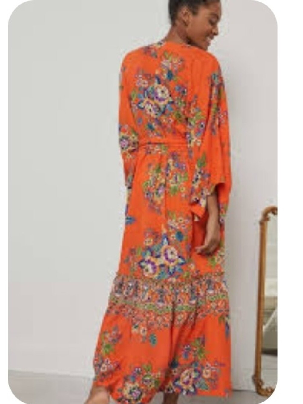 Orange Floral Tie-Waist Kimono Robe - Women Intimates & Sleepwear - Picture 2 of 10